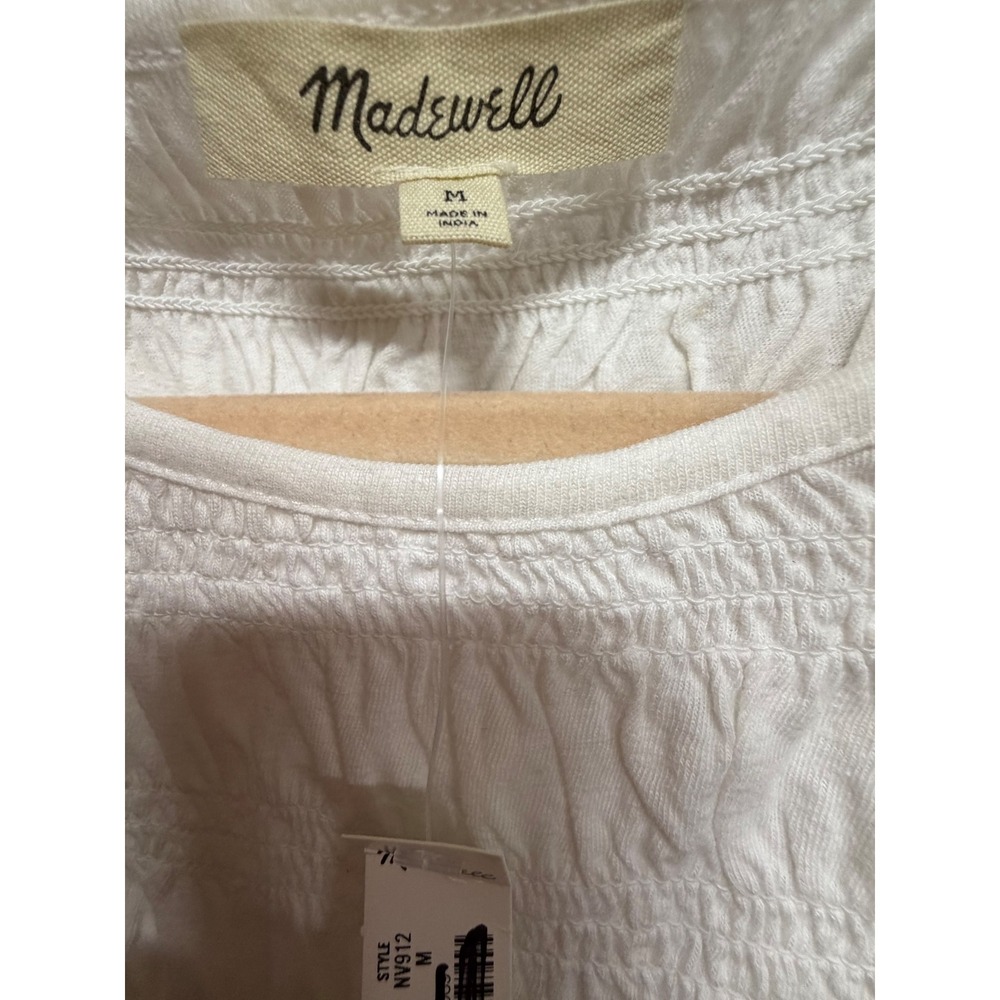Madewell Smocked Boatneck Tank Top White Cotton Linen Blend Style NV912 Medium - Picture 9 of 11